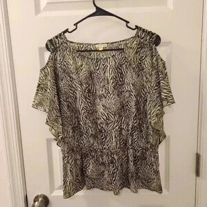 Leifsdottir Anthro Silk Size 4 Animal Print White Black Blouse #G220